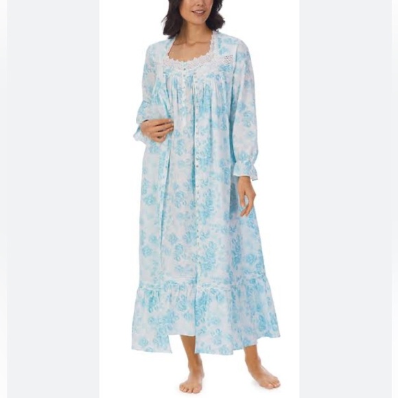 Eileen West Aquamarine Dream Cotton Long Sleeve Nightgown - Picture 1 of 9